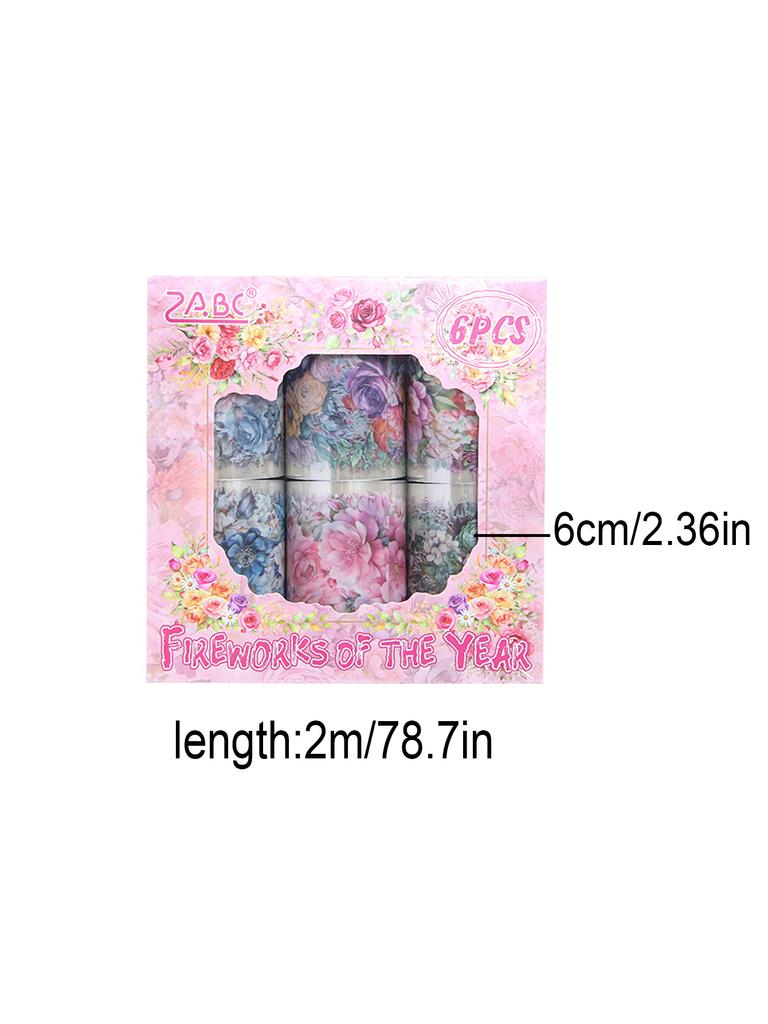 6 Rolls/box, Elegant Floral Pattern PET Stickers, Suitable for DIY Photo Frames, Manuals, and Gift Box Decoration, Stylish Beaut
