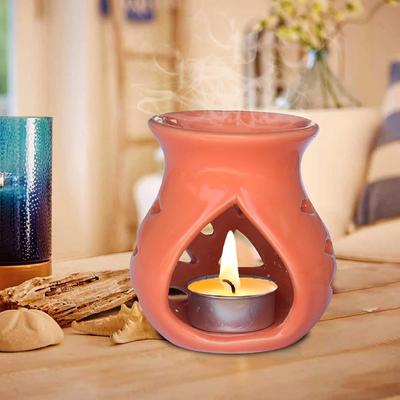 Pure Source India Ceramic Clay Oil Burner Aroma Diffuser (Orange) Set of 2