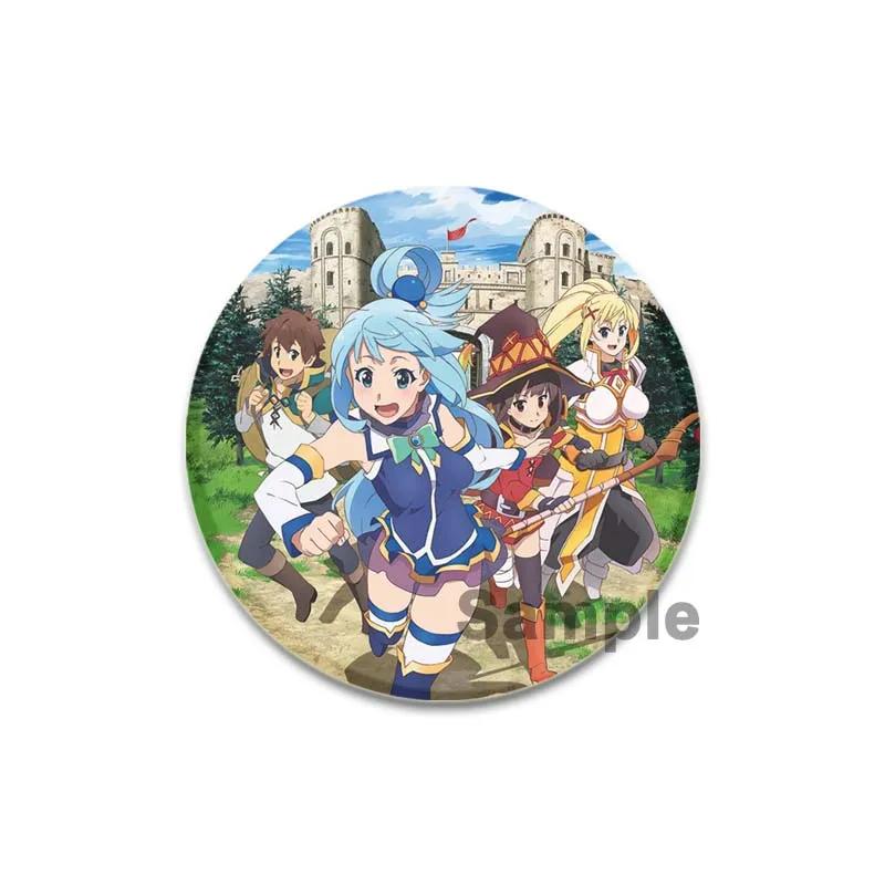 32/44/58mm Anime KonoSuba Pins Megumin Aqua Badge Handmade Brooche Breastpin for Backpack Clothes Accessories Gift