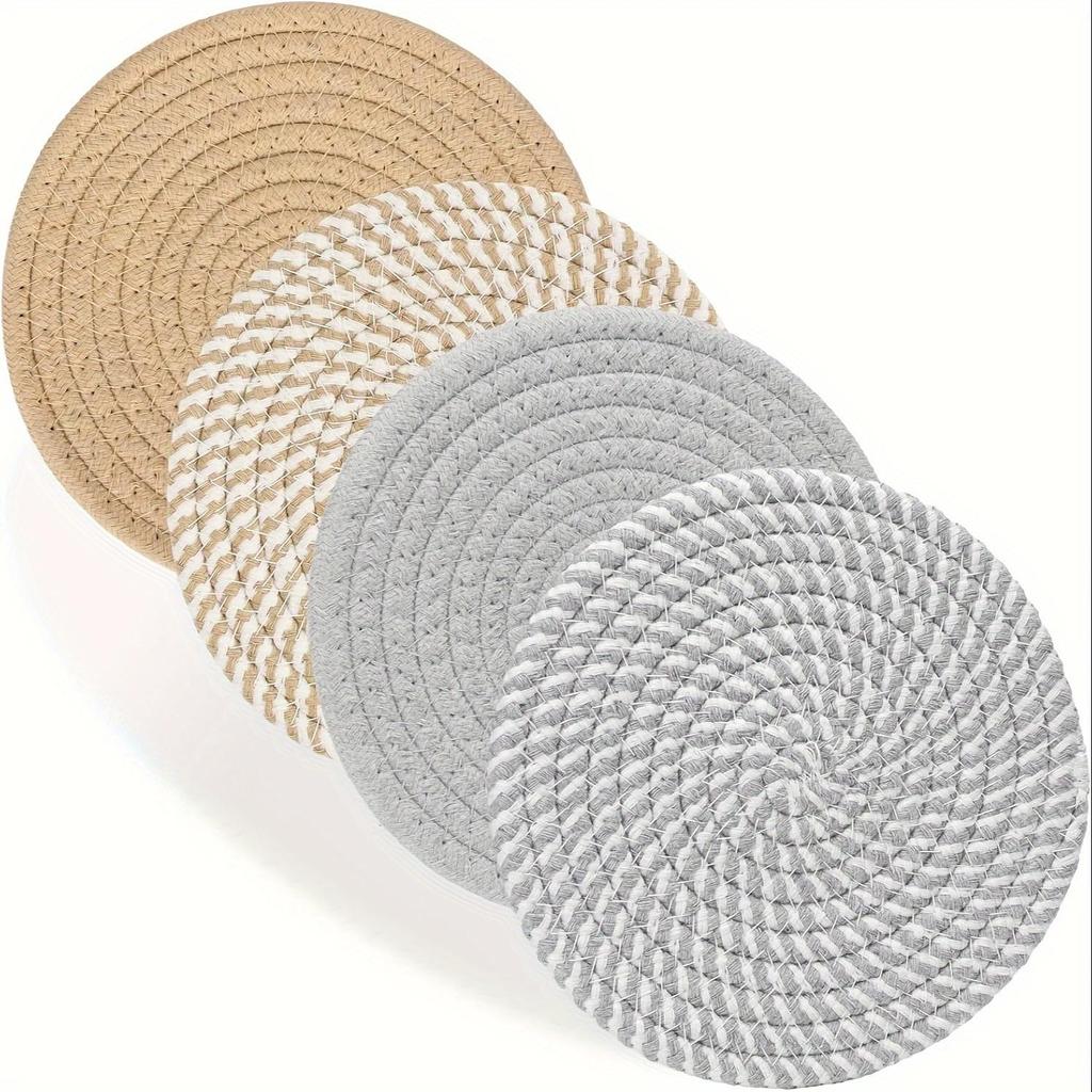 4pcs Set Polyester Trivets - Durable Heat Resistant Mats for Kitchen Counter, Pot Holders, Table Protection, Home And Farmhouse Decor
