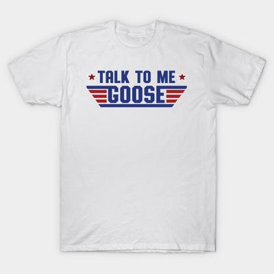 Men Black Print T-shirt Talk To Me, Goose No-Cut Transfer Paper Print Cotton Tshirt