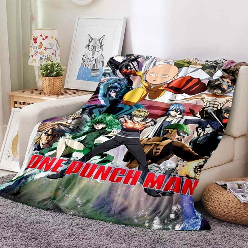 One Punch Man Anime Character Print Flannel Blanket Cozy Warm Throw Sofa Bedroom Present Indoor Home Seasonal Lounge Decor