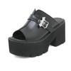 Gdgydh Goth Bat Buckle Mule Sandals for Women Heel Open Toe Thick Platform Summer Shoes Sligbacks Plus Size Black Slip On
