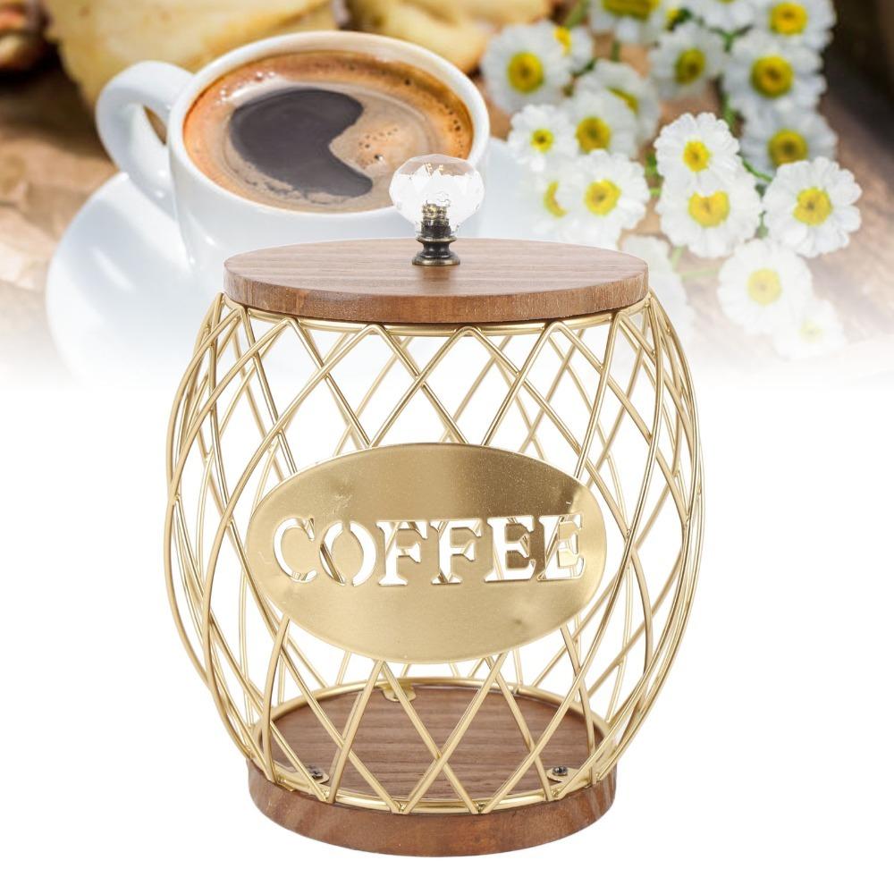 Metal Coffee Capsule Holder Wooden Base Coffee Capsule Organizer Coffee Pod Storage  Coffee Station
