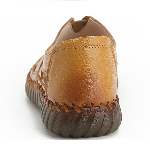 Damenschuhe aus echtem Leder für den Sommer, bequem, weiche Sohlen, rutschfeste, flache Böden, Sandalen für mittlere und ältere Menschen für Frauen und Mütter