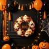 Decorative Fall Wreath Halloween Boo Ghost Wreath, Spooky Door Hanging Decoration with Pumpkins Holiday Home Accents And Spider Webs for Front Porch,