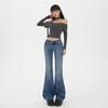 Washed cat whisker low-rise slightly pulled jeans women's early autumn new slim-fitting and thin versatile horseshoe flared pants