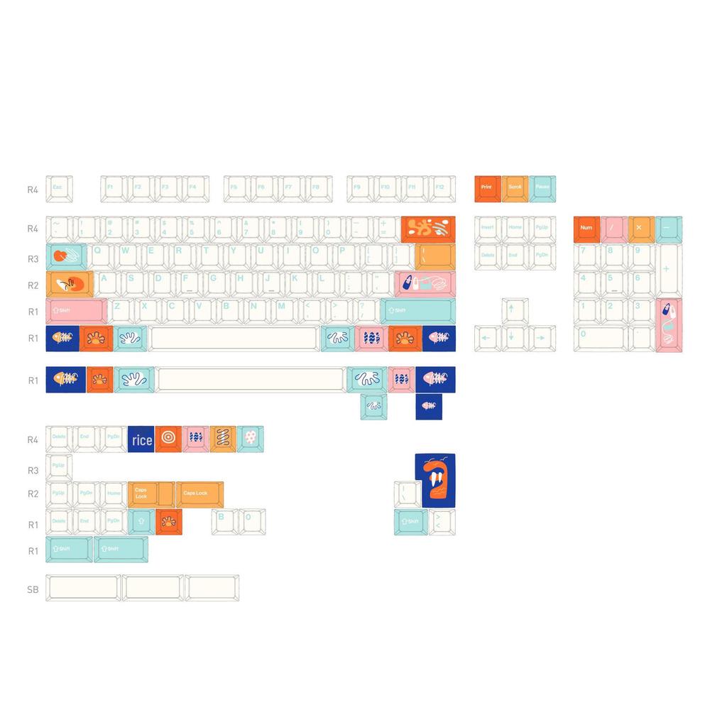 Wuxian Village Retro PBT Keycaps - Durable, Five-Sided Dye-Sub, Cross Stem