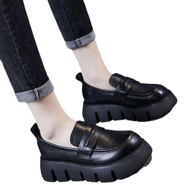 Soft Leather Comfortable Women's Shoes Muffin Shoes Platform British Small Leather Shoes One Pedal Single Shoes Women's Summer New