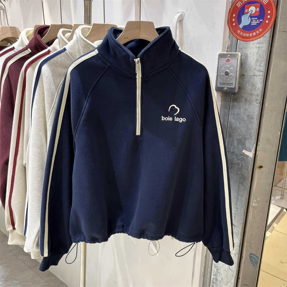 Осеннее флисовое худи с принтом букв в американском винтажном стиле для женщин свободный повседневный топ на молнии до середины 2XL тёмно-синий 2300₽