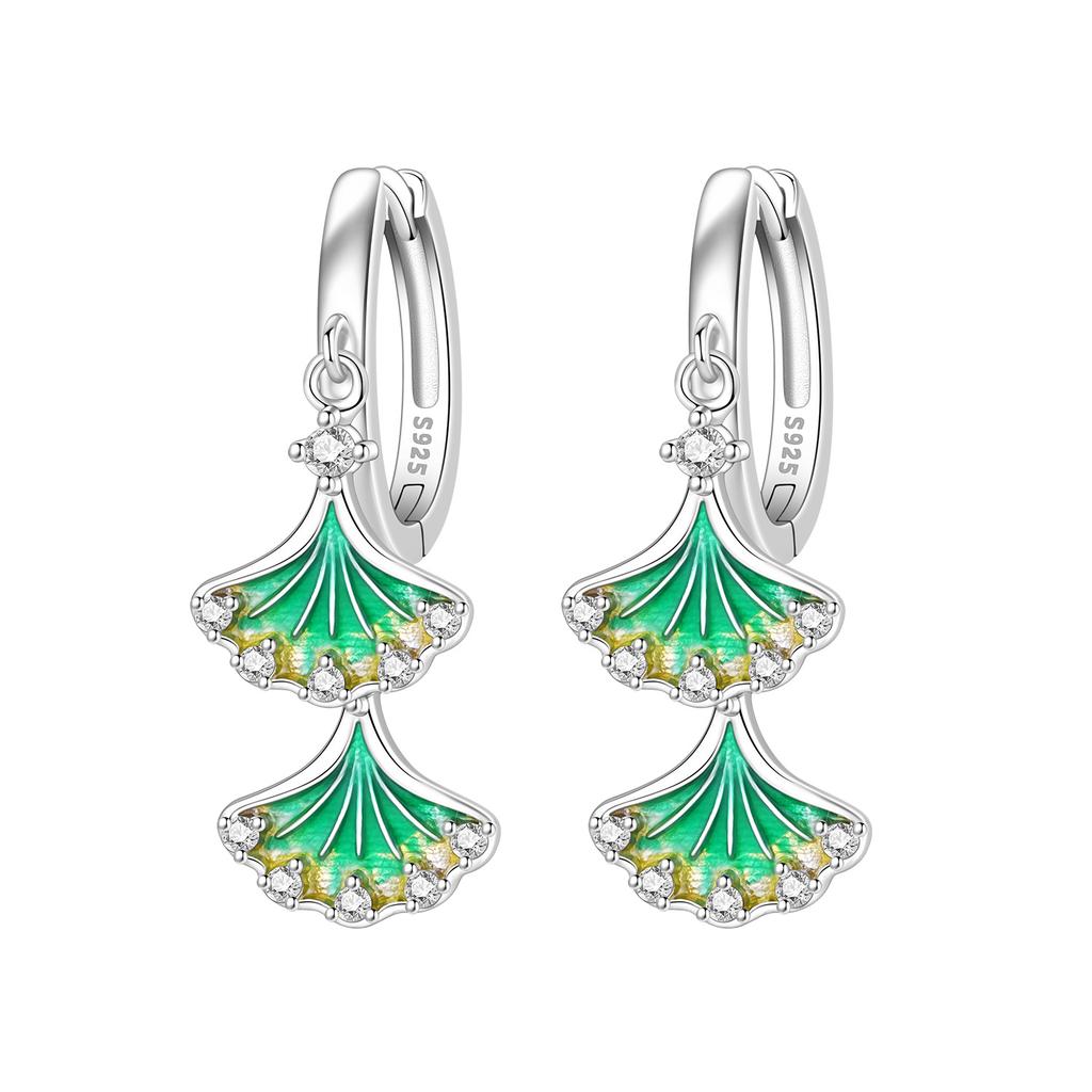 Orstarry 925 Silver Green Leaf Drop Earrings Handmade Jewelry Trendy Gifts for Women Party Anniversary