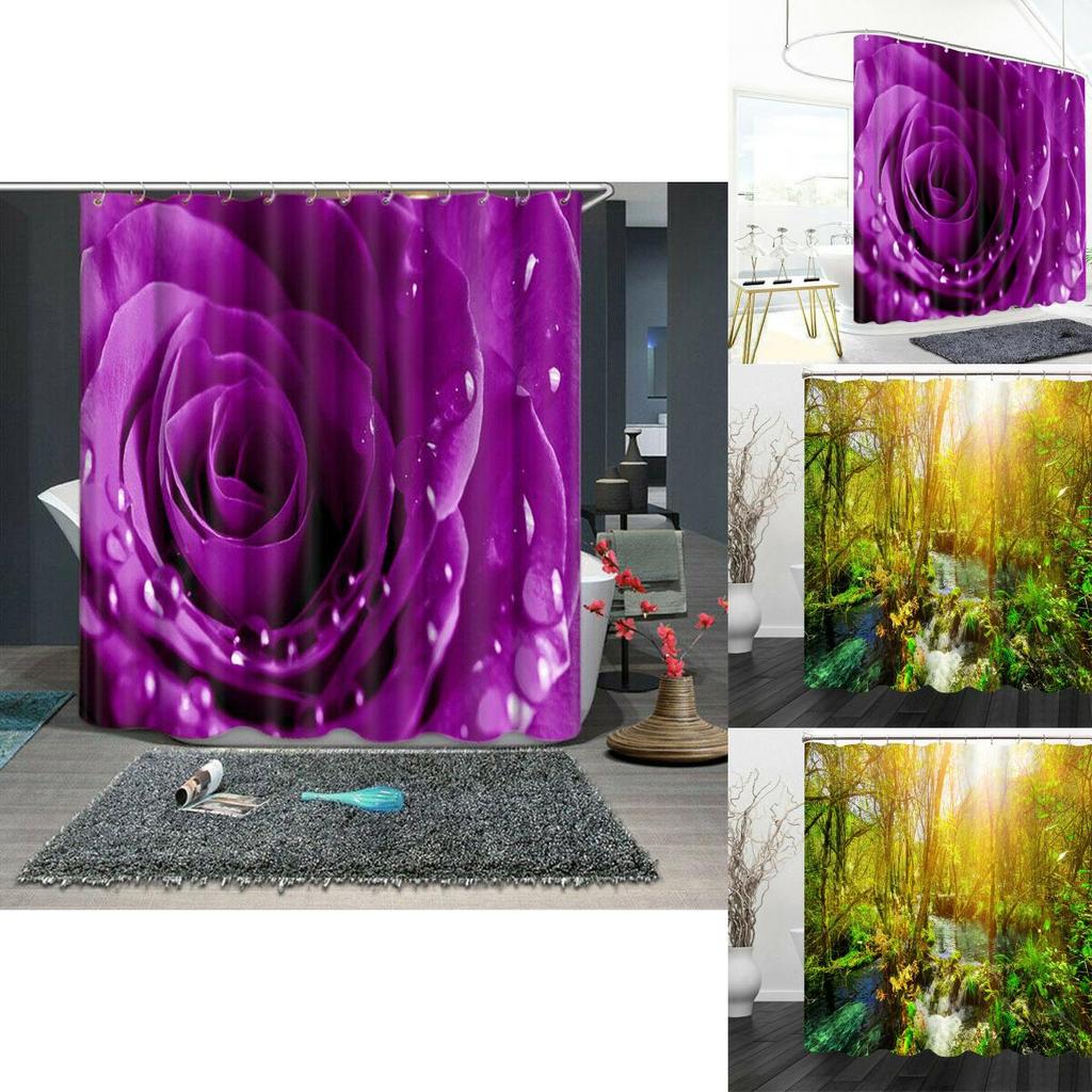 Vibrant 3d Pattern Shower Curtain With Waterproof Polyester Fabric For Elegant Bathrooms