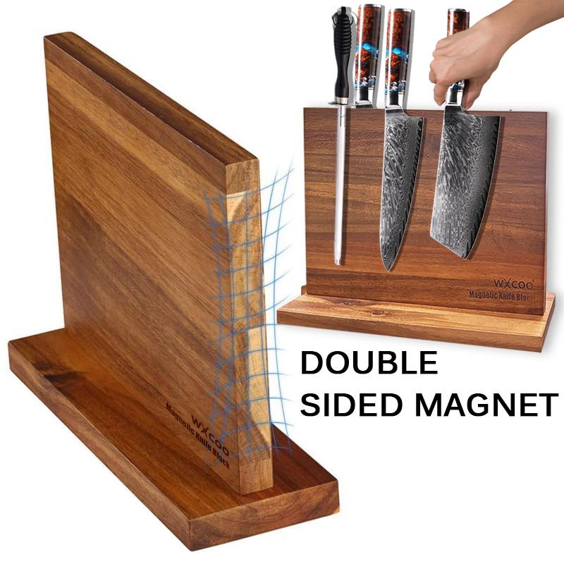 Multifunctional Magnetic Knife Holder Kitchen Knife Block Storage with Enhanced Strong Home Magnetic Stands Acacia Wooden