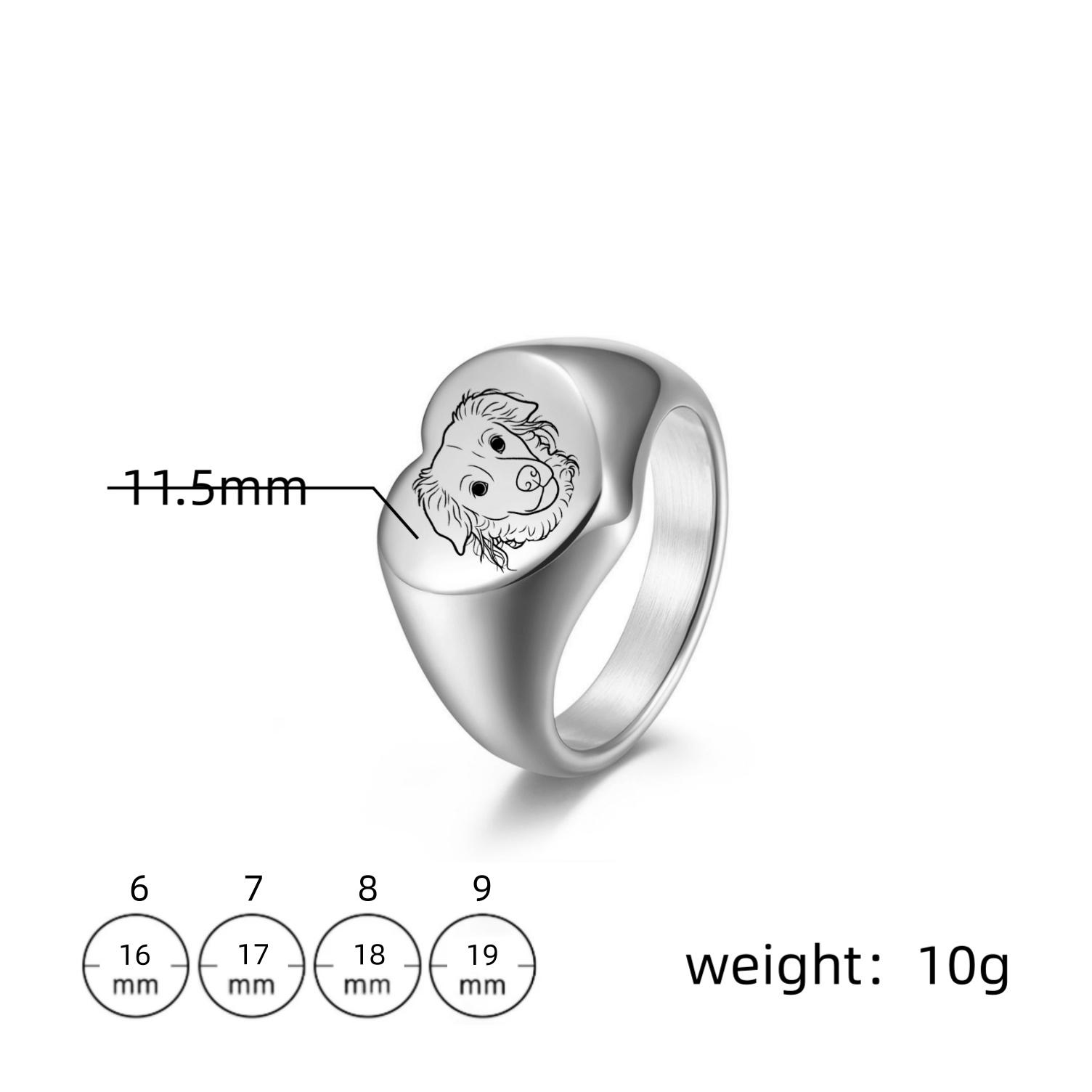 Custom Pet Portrait Ring Engraved Dog Cat Photo Ring Personalized Heart Ring with Dog Face Pet Signet Ring Pet Christmas Gift 6