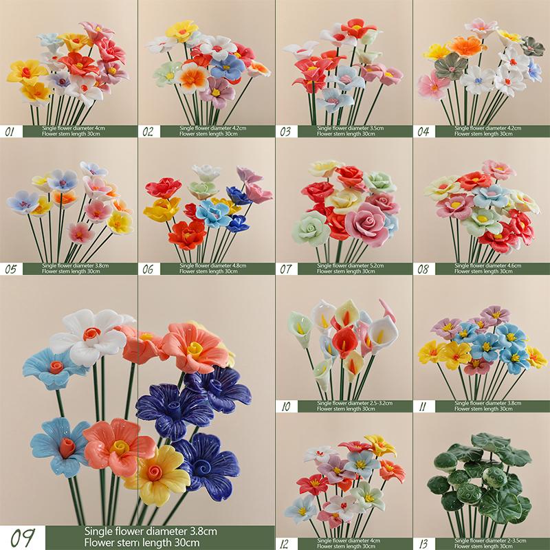 5pcs Ceramic Flowers High Temperature Handmade Simulation Flowers Eternal Life Flower Decorations Creative Gifts Home Furn