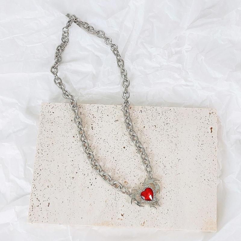 Zircon Love Pendant Necklaces Alloy Material Heart Pendant Necklaces Thick Chain Necklaces Party Jewelry Gift for Women