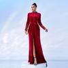 European and American Velvet Round Neck Long-Sleeve Evening Dress