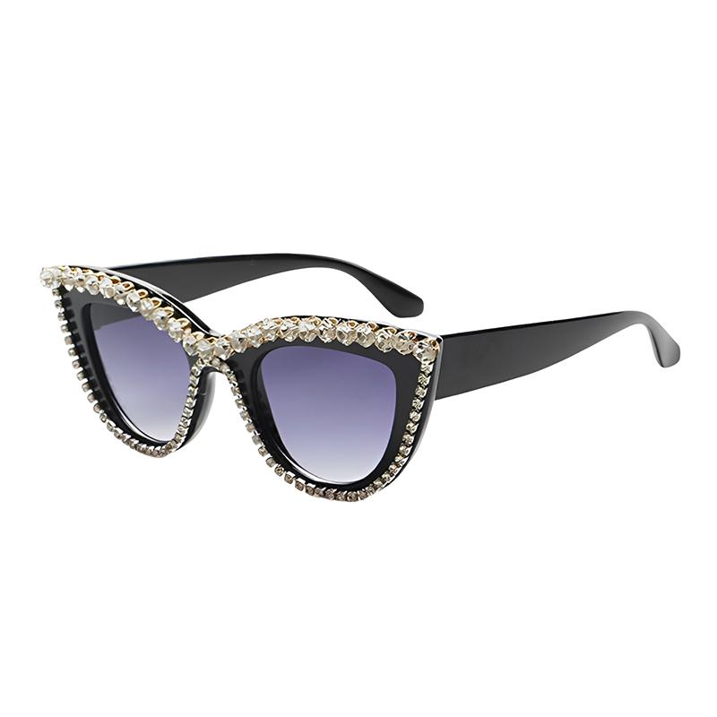 

2026 Fashion Brand Luxury Designer Rhinestone Sunglasses Women Cat Eye Diamond Shades Glasses Trendy Travel Vintage Sunglasses черный серый