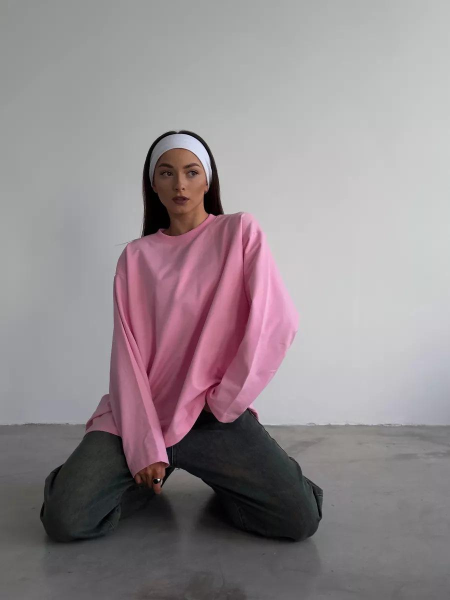 

Женский осенне-зимний однотонный свободный повседневный пуловер с круглым вырезом Medium розовый