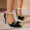 Mode 2025 Neue Damen Pumps Mode Schnur Perle Spitz Zehenriemen Sandalen Knöchelriemen Damen Pumps Sexy Schleife Hohe Absätze Brautschuhe