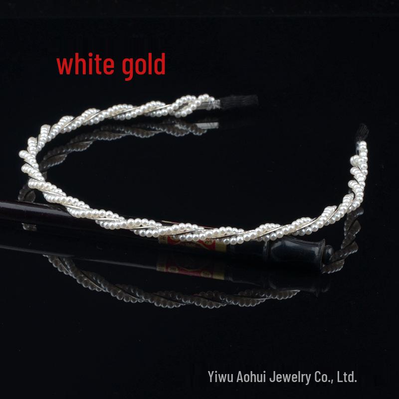 Handwoven Faux Pearl Headband & Bow Hair Clip Set for Brides