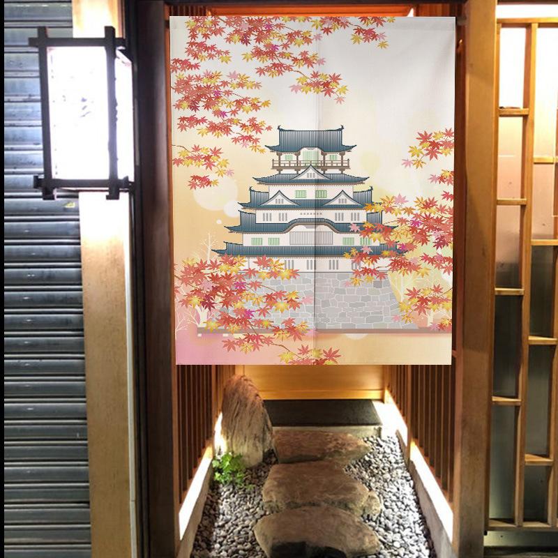 Cortina de Porta Estilo Japonês Algodão Linho Flor de Cerejeira Cortina Entrada da Cozinha Restaurante Decoração Noren Divisória Meia-cortina
