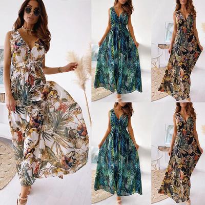 Women's Boho Floral V Neck Maxi Long Dress Ladies Summer Beach Swing Sundress