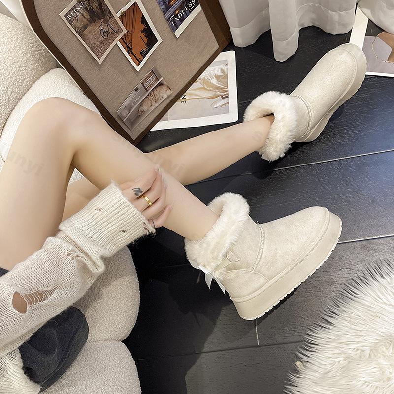 Fashion Large Size Women's Snow Boots 2025 Winter New Fashion Bow Knot Thicken Warm Cotton Boots Height Increasing Outdoor Casual Shoes