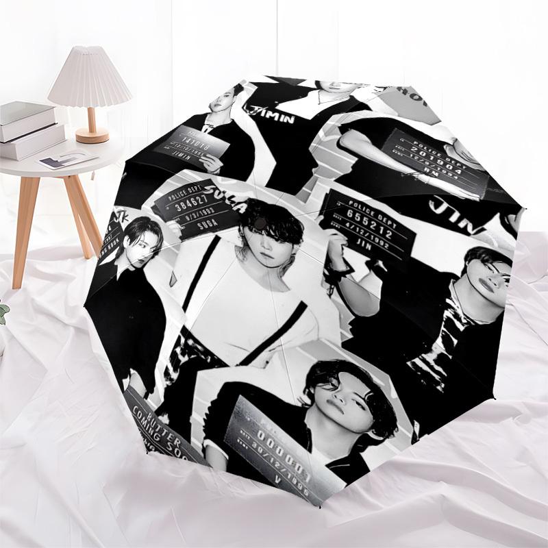 1PC BTS Automatic Open/Close, 8-Rib Durable Frame Compact Travel Umbrella for Men & Women S1222038