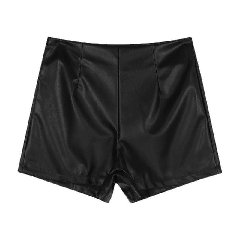 Women's Petite Y2K PU Leather Shorts Fall Winter Outer Wear Black High Waisted A-Line Bodycon Pants Mini Shorts Versatile Slim Fit Hot Pants