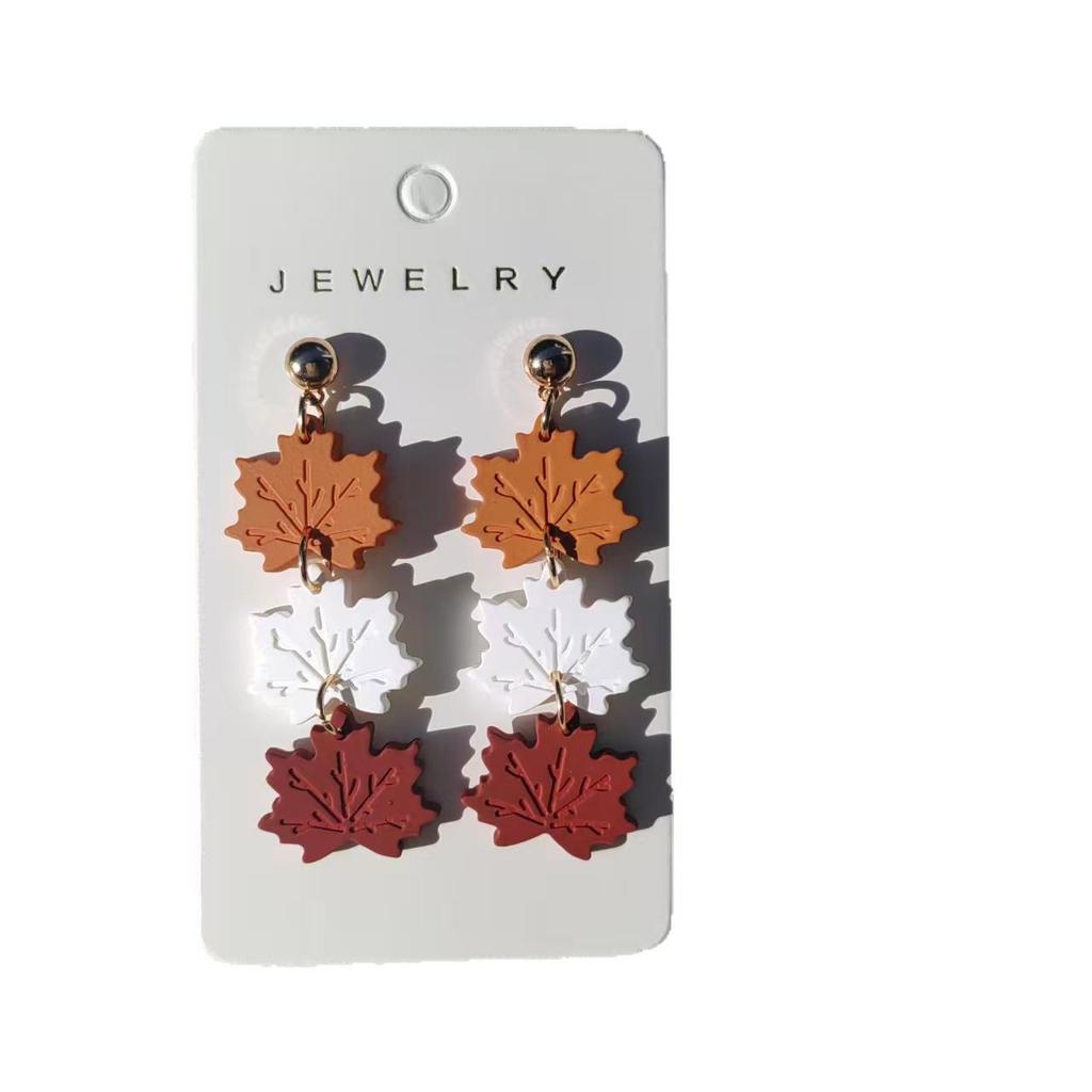 Maple Leaf Color Block Soft-Touch Halloween Spray Paint Earrings Set