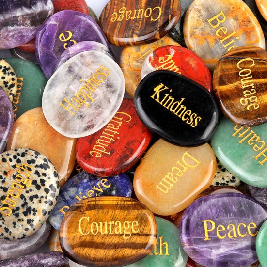 Inspirational Palm Stone Engraved Crystal Agate Worry Stone for Anxiety Relief Friendship Keepsake Natural Pocket Mindfulness Gifts