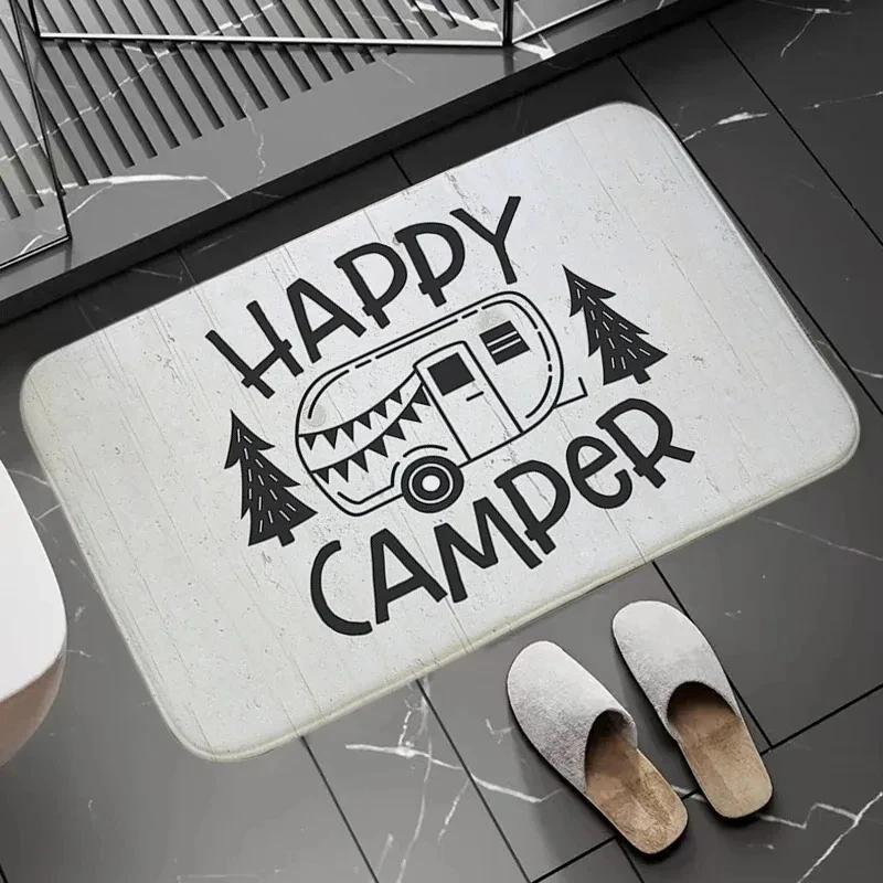 Happy Campers Welcome Mat Floor Decoration Carpet Non-slip Easy To Clean Area Rug Living Room Home Office Washable Doormats