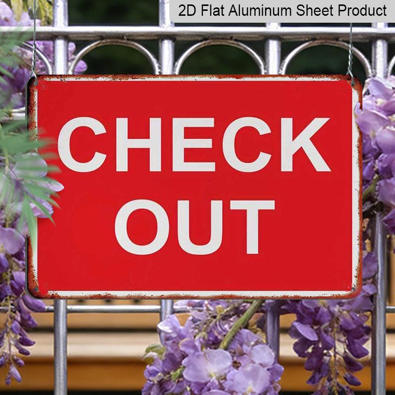 2D Flat - This Red Sign Saying 'CHECK OUT' Is Perfect for Decorating Homes, Bars, Cafes, and Garages, Making It An Excellent Choice for Vintage Wall