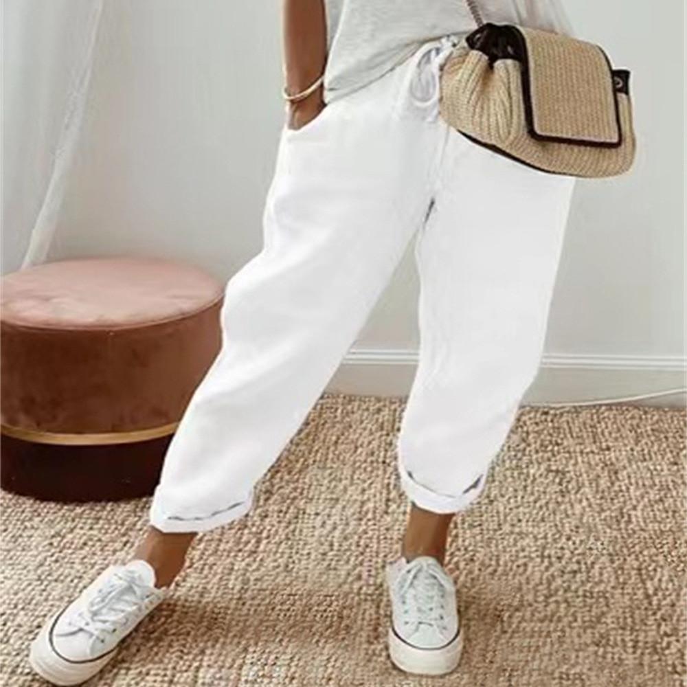 Casual Linen Trousers For Women With Elastic Waist For Spring Summer Comfort