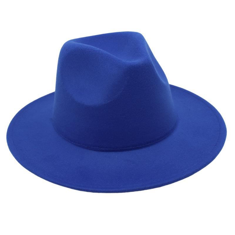 

Solid Color French Top Hat Fedora Hat Jazz Hat Men S And Women S Woolen Hat Felt Hat Literary Plush Hat One size fits all [d flat brim] королівський синій колір