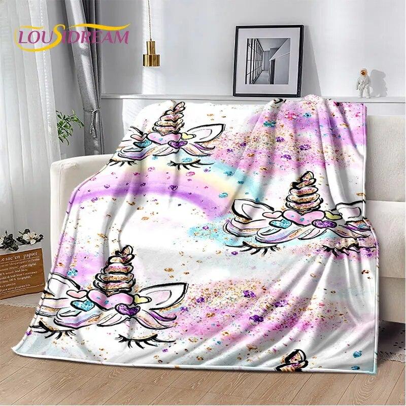 Cartoon Cute Unicorn Soft Plush Blanket,Children's Flannel Blanket Throw Blanket for Living Room Bedroom Bed Sofa Picnic Cover