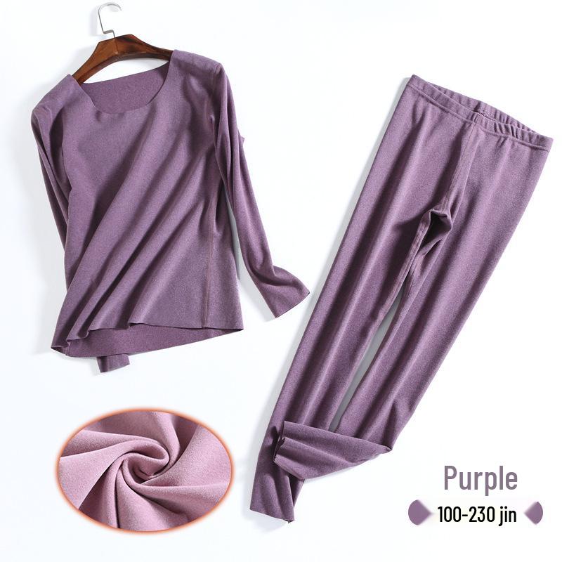 Plus Size Seamless Warm Underwear Set for Women - Fleece-Lined, High Elasticity, German Velvet, Autumn/Winter