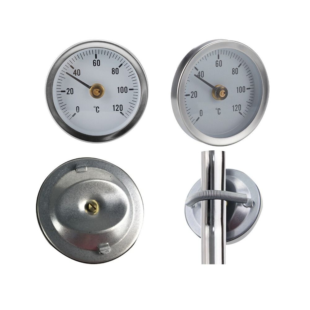 63mm Durable 0-120 DegreeC Bimetal Thermomet Clip-on Pipe Thermometer Temperature Gauge With Spring