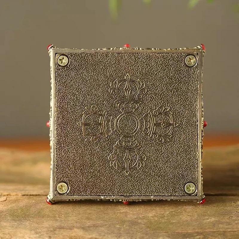 Bronze Tibetan Stupa Tantric Engraved Buddhist Statue Pearl Inlaid Gemstone Alloy Handicraft Altars Indoor Desktop Decorative