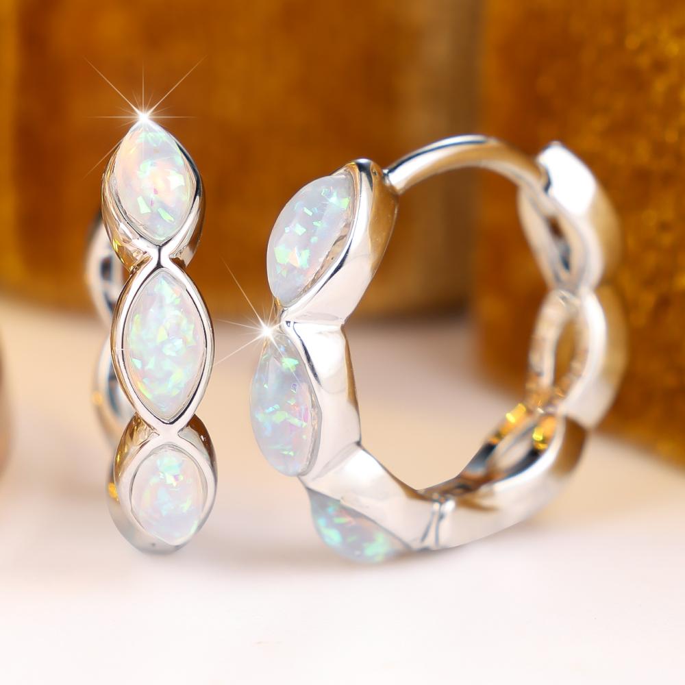 Elegant Two Colors Available Marquise Opal Hoop Earrings for Women Daily Wear and Party