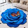 3D Flower Floor Mat Large Flower Shape Living Room Rug Realistic Floral Butterfly Floor Rug with Anti-Slip Bottom for Home Bedroom Dining Room