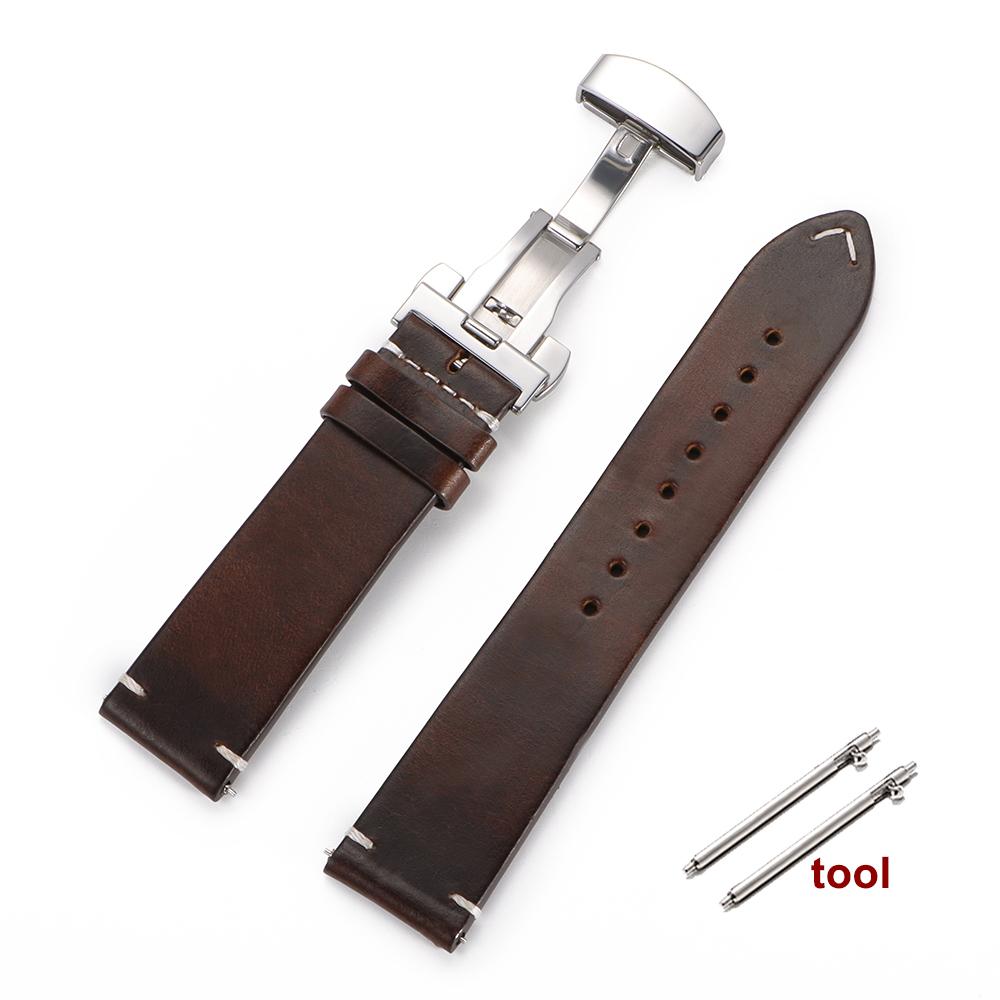 Retro Oil Wax Genuine Leather Watchband Quick Release Butterfly Buckle Calfskin Strap for Rolex 18/19/20/21/22/24mm Wristband