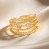 European Geometric Gold-Plated Multi-Layer Ring with Inlaid Rhinestones