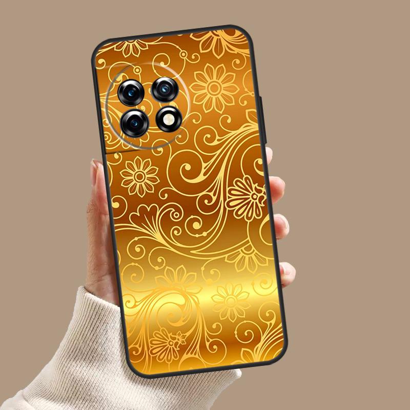 Gold Floral Pattern Case For OnePlus Nord CE 5 2 3 4 Lite N30 OnePlus 13 11 12 15 13T 13R 10T 12R 9 10 Pro Cover