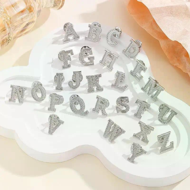 2PCS Initial A To Z 26 Letters Pin Silver Color Fashion Metal Alphabet Women Men Suit Collar Lapel Brooch Pin Accessories