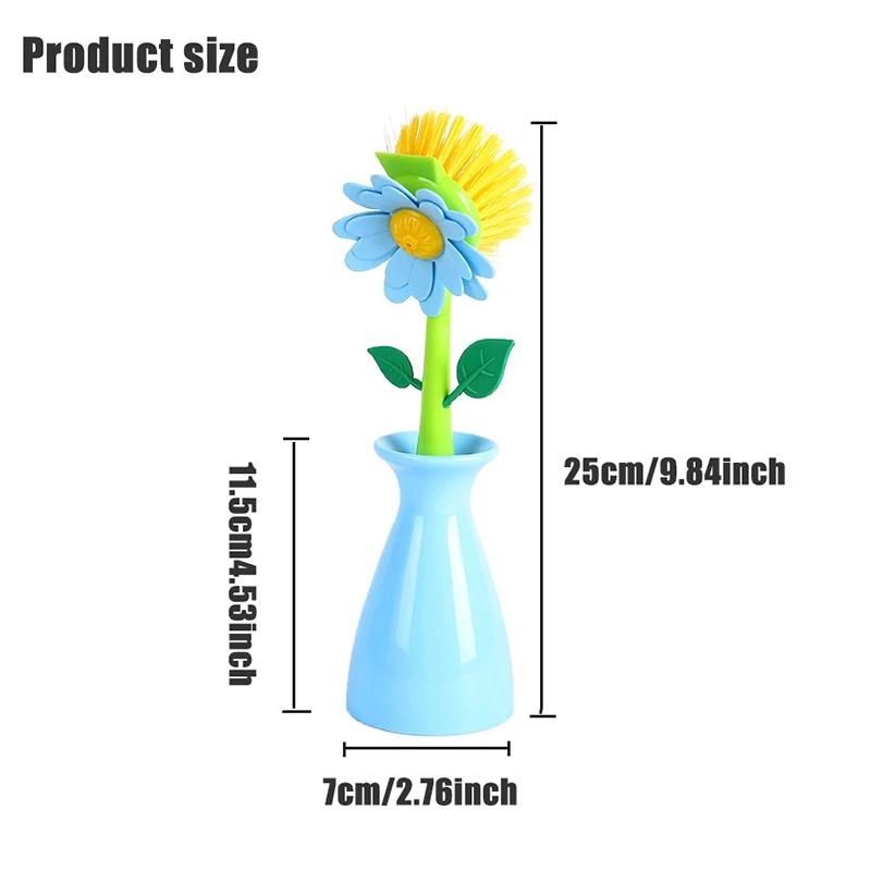 Soap Dispenser Sink Automatic Sponge Kitchen Bathroom Flower Shaped Cleaning Brush Pot Washing Tool with Handle Home Decoration