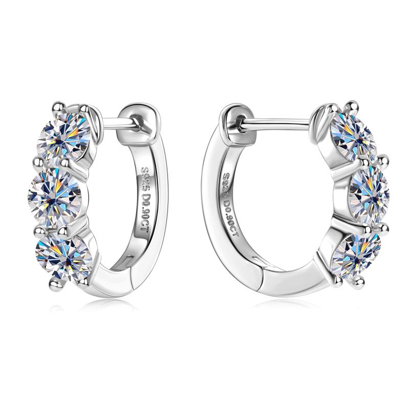 Classic Wedding Party Gift 0.9cttw Moissanite Diamond 925 Sterling Silver 4mm D Color Round Huggie Hoop Earrings for Women 4mm(0.3ct*6pcs) Moissanite серебряный