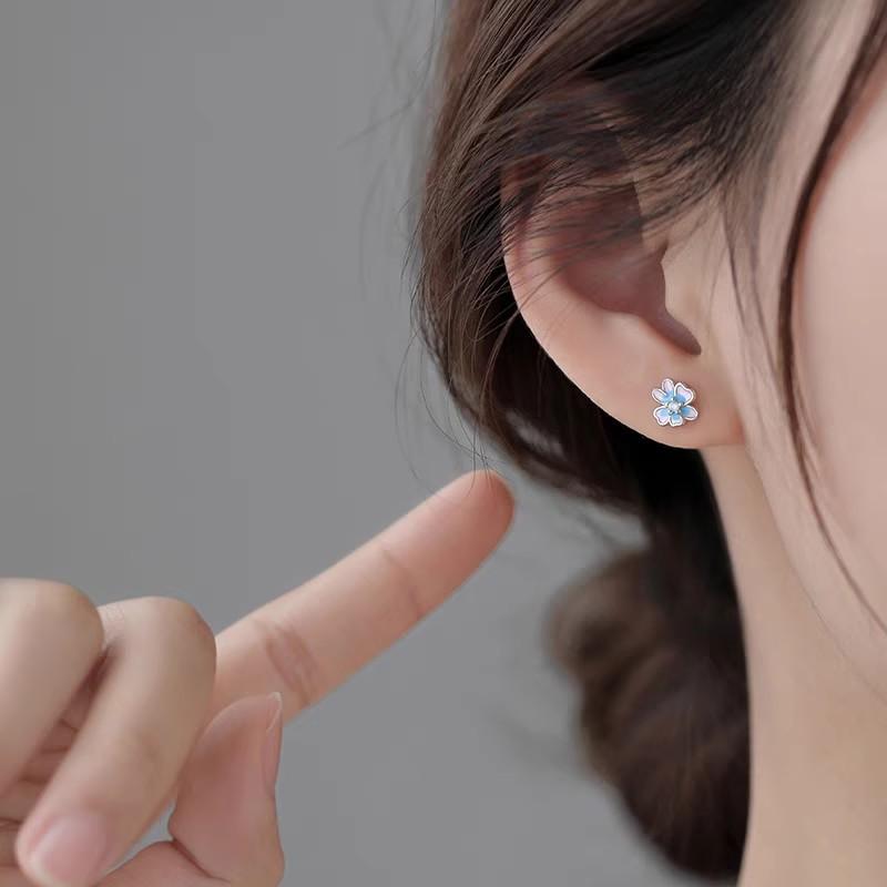 Silver Enamel Flower Bead Screw Plant Stud Earrings For Women Classic Fine Jewelry Exquisite Accessories