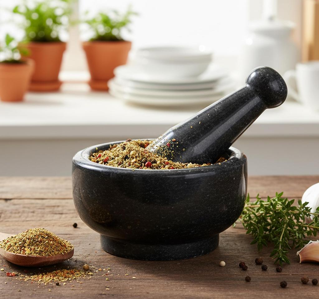 Set mojar și pistil KLEO 5" Diametru Marmură Piatră Naturală pentru Râșniță de Condimente și Pisat Medicamente (Negru)